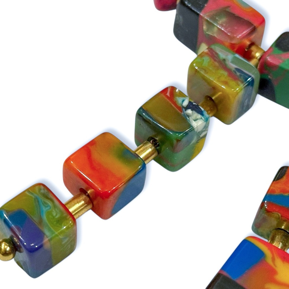 Unique Resin Necklace Beaded with Colorful Square Cube Chunks - Picture 13 of 16
